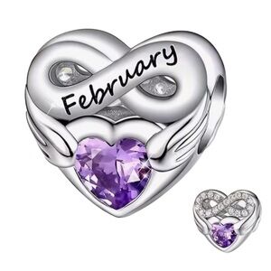 February Silver Heart Birthstone Month Charm Pandora Style